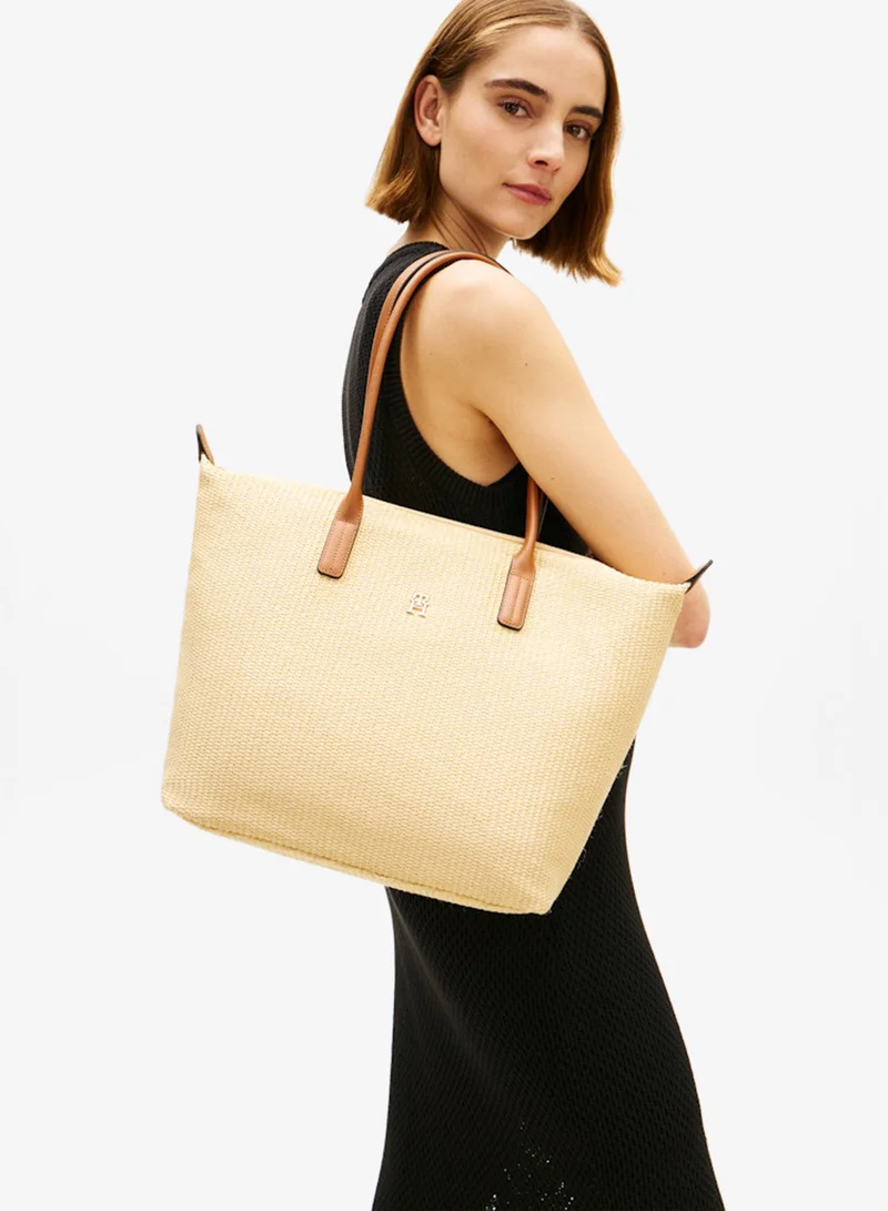 تومي هيلفيغر Monogram Raffia Tote Bag